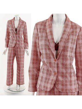 Red PInk Plaid Pants Suit
